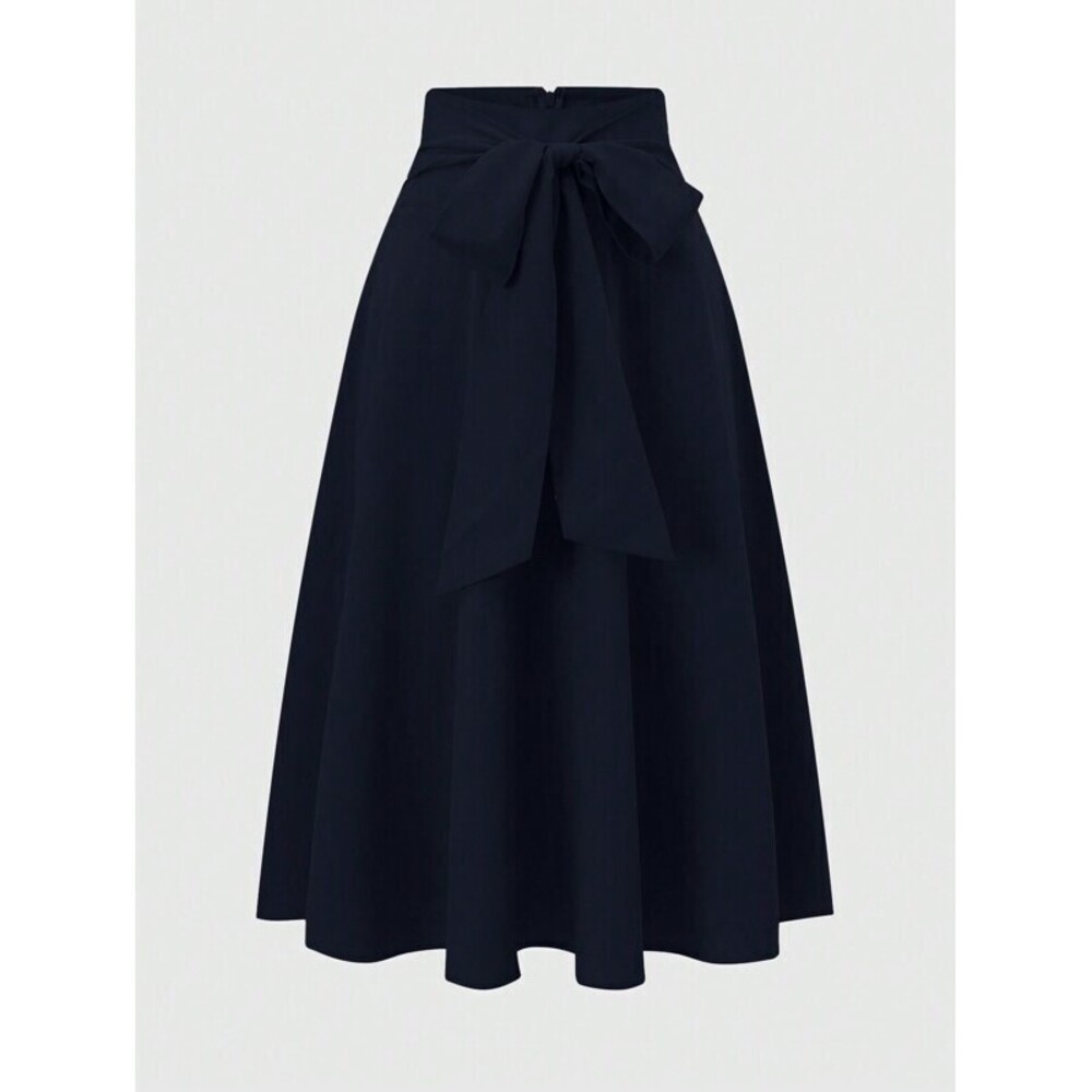 Franclia 1pc Solid Color Belted Twist Waist A-Line Skirt